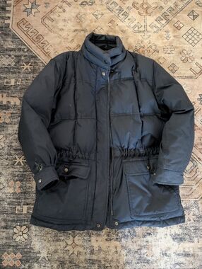 VTG Eddie Bauer Goose Down Navy Blue Men’s Puffer Jacket Size Medium *READ*